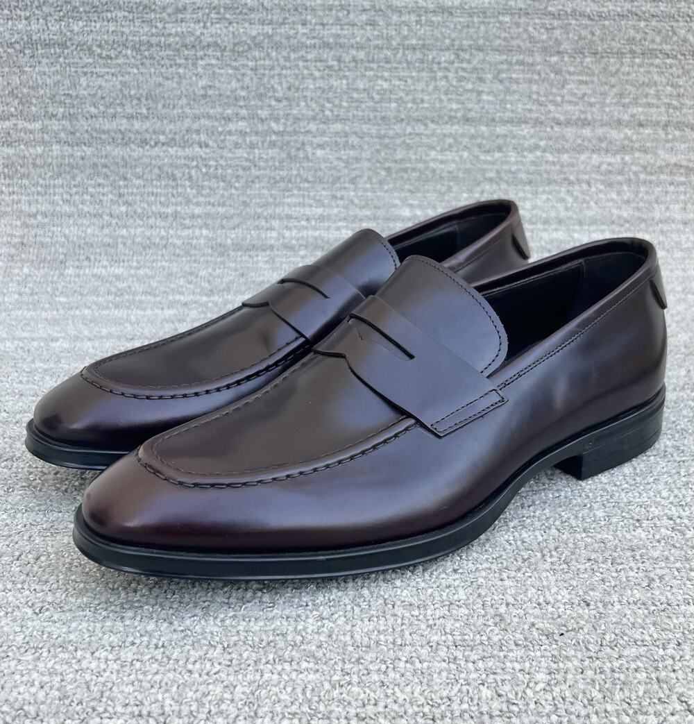 CANALI Penny Loafer in Burgundy Rough Calfskin Men’s Size 9 US NEW